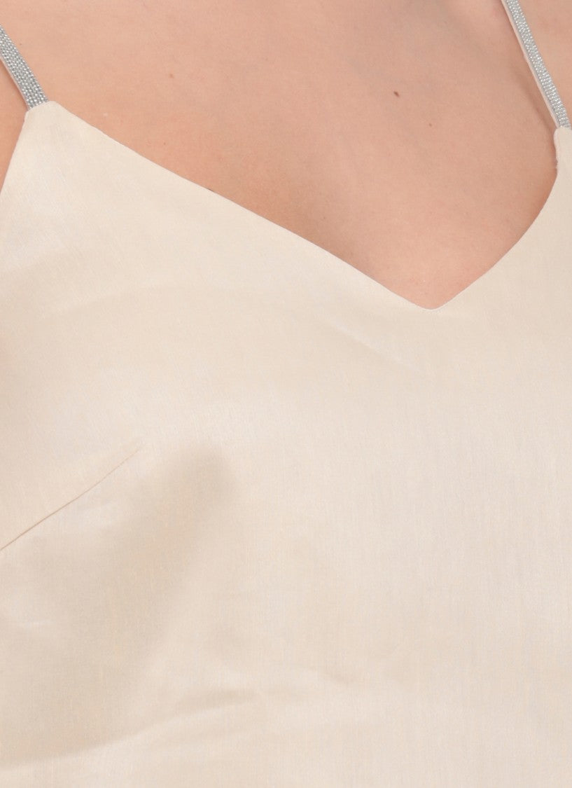 Peserico Aurea Ivory Linen-Blend V-Neck Tank Top