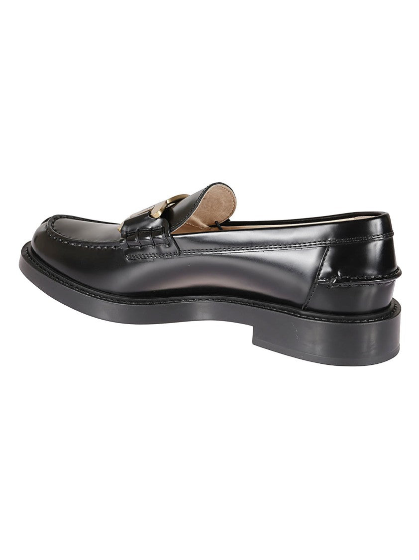 Tod's Polished Leather Loafers With Gold-Tone Buckle Detail
