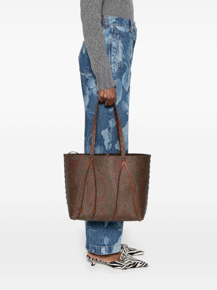 Etro Patterned Brown Calfskin Tote Bag