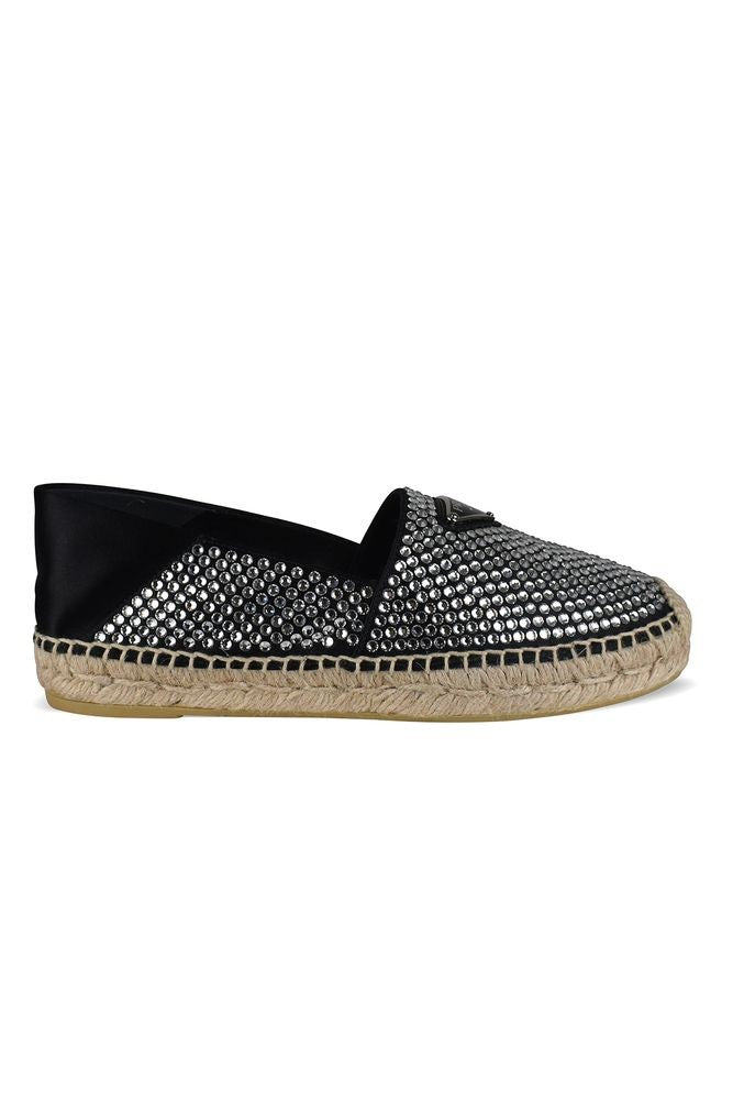 Prada Black Canvas Espadrilles With Crystal Embellishments