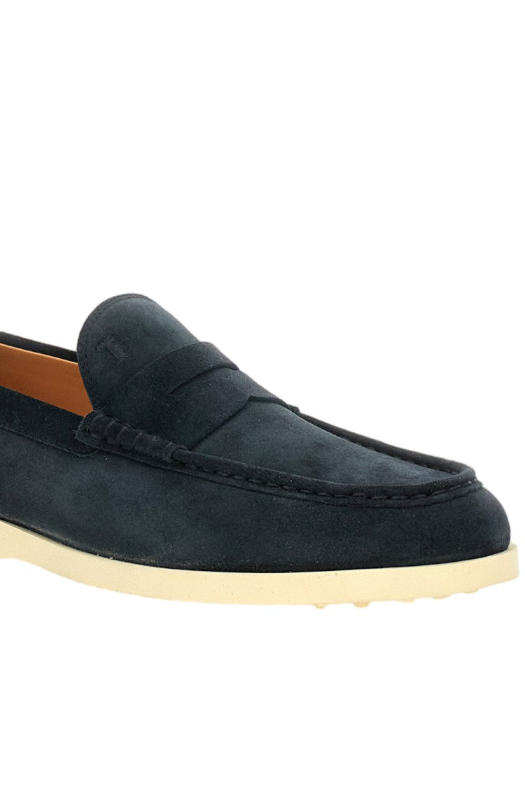 Tod's Debossed Monogram Blue Calfskin Suede Loafers
