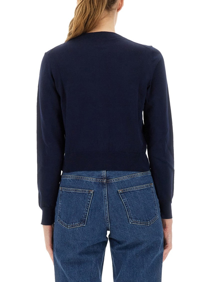 A.P.C. Cropped Black Cardigan With Embroidered Logo
