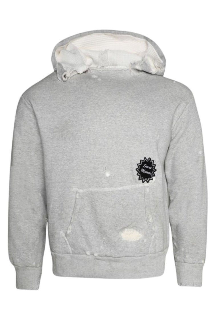 Saint Mxxxxxx Distressed Grey Hooded Sweatshirt With Frayed Edges