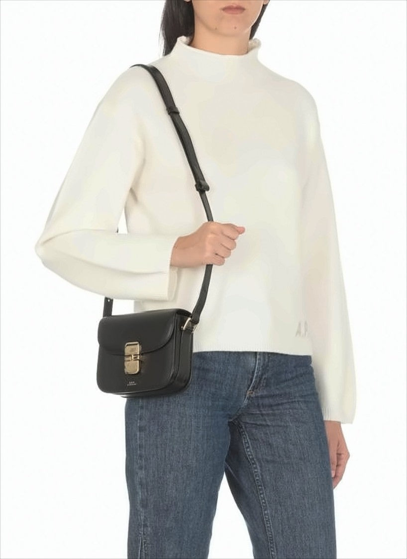 A.P.C. Structured Black Leather Crossbody Bag With Gold-Tone Clasp