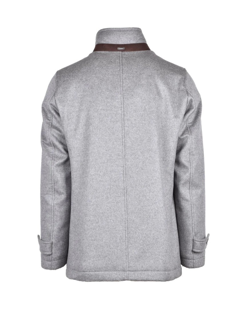 Herno Grey Caban Removable Fur Collar Cashmere Coat