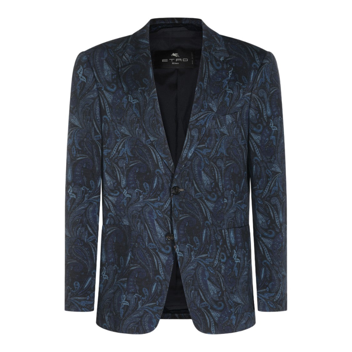 Etro Tailored Dark Blue Paisley Blazer With Classic Two-Button Closure