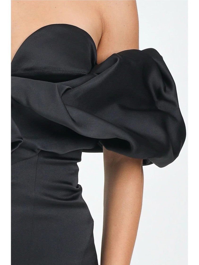 Elisabetta Franchi Black Satin Longuette Dress With Bustier Neckline