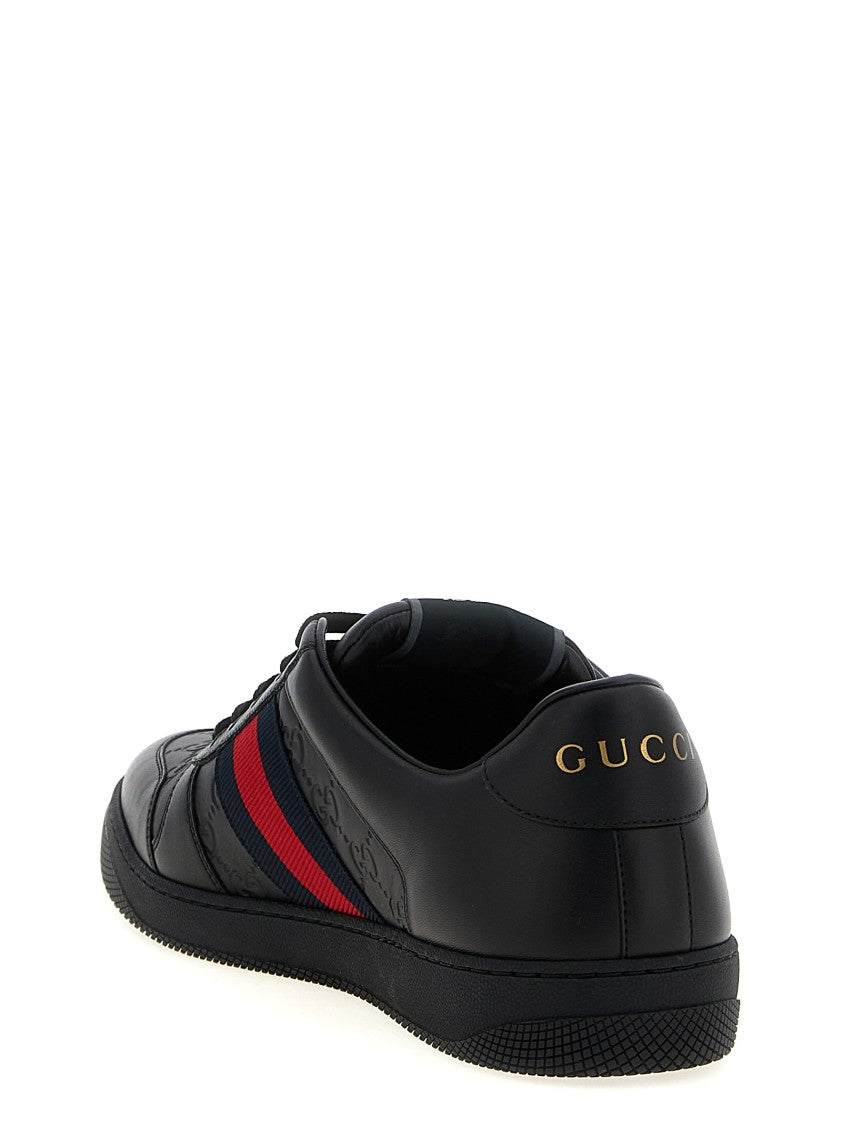 Gucci Low-Top Black Leather Sneakers With Embossed Gg