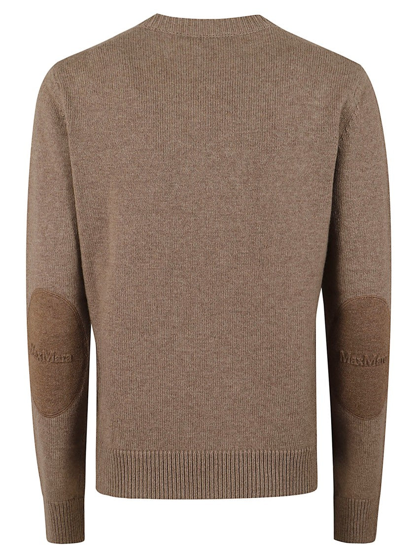 Max Mara Crewneck Sweater With Oval Elbow Patches And Fine-Knit Texture