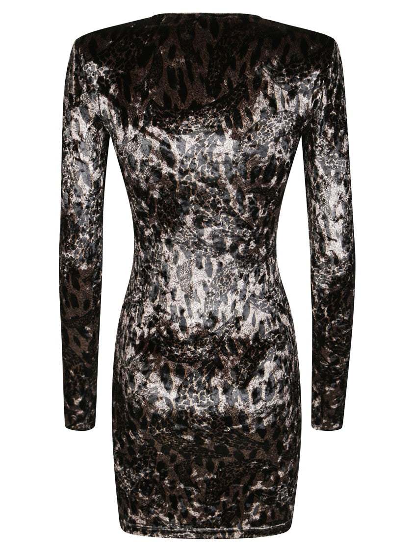 Fiorucci Fitted Mini Dress In Shiny Velvet Animal Print