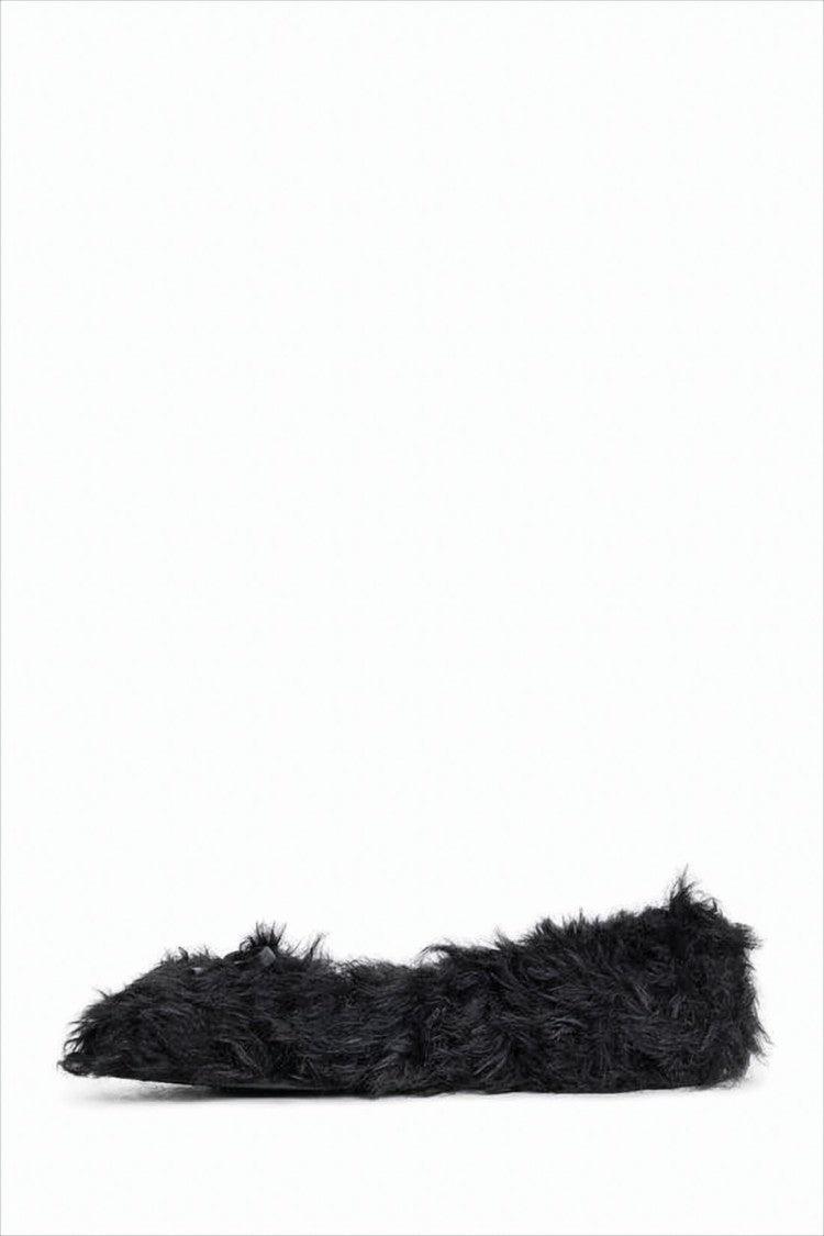Balenciaga Faux Fur Flat Shoes With Bow Detail