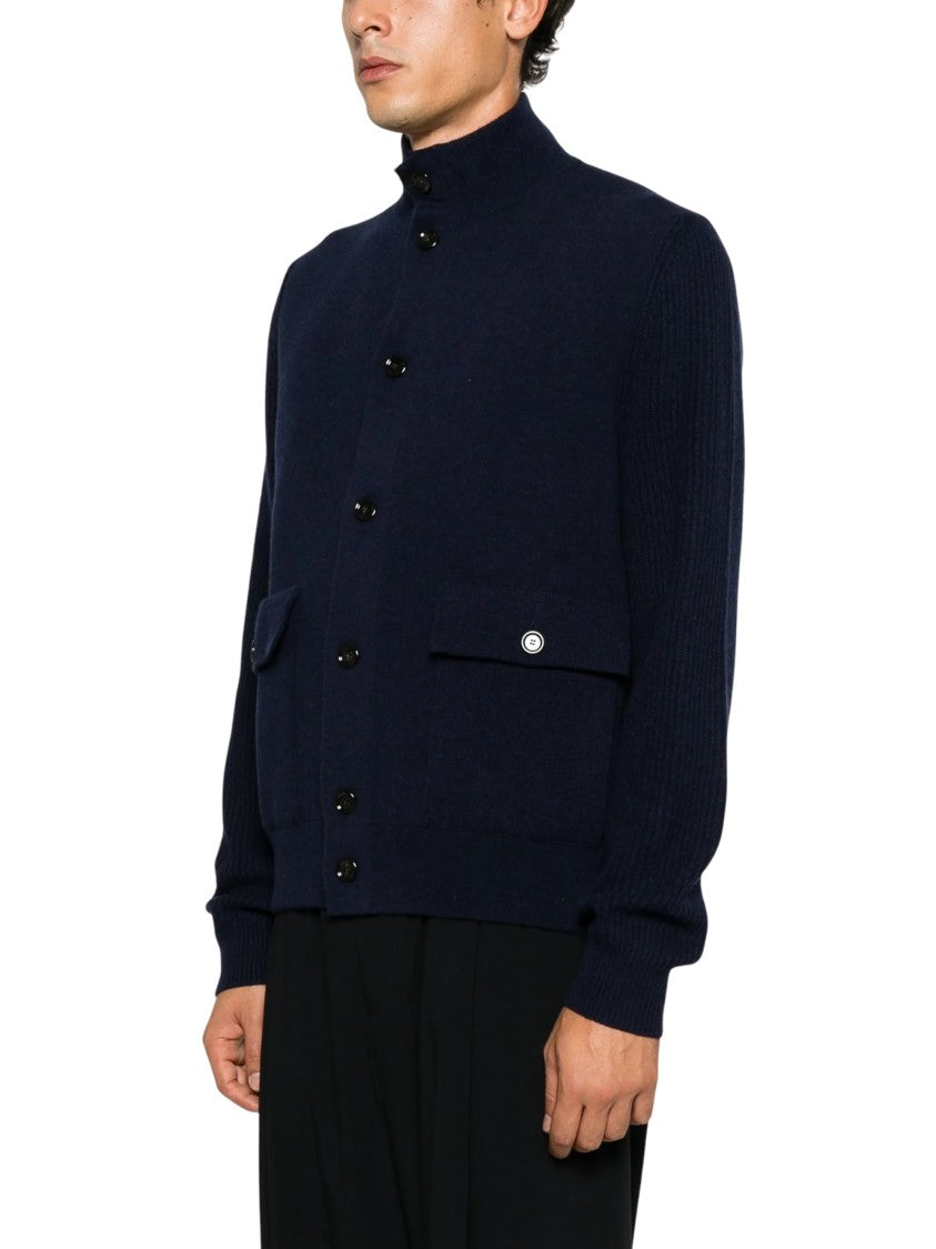 Lardini Ribbed-Knit Panelled High-Collar Jacket