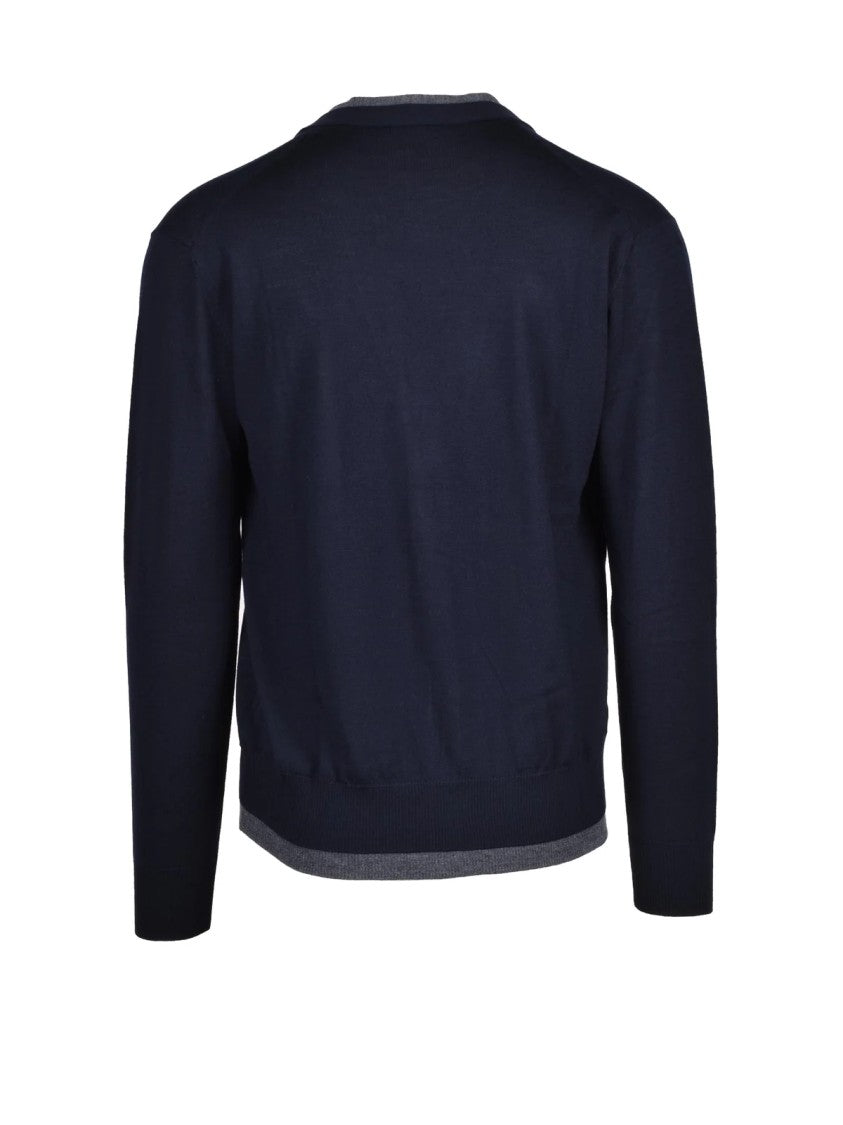 Paolo Pecora Blue Virgin Wool Deep V-Neck Cardigan