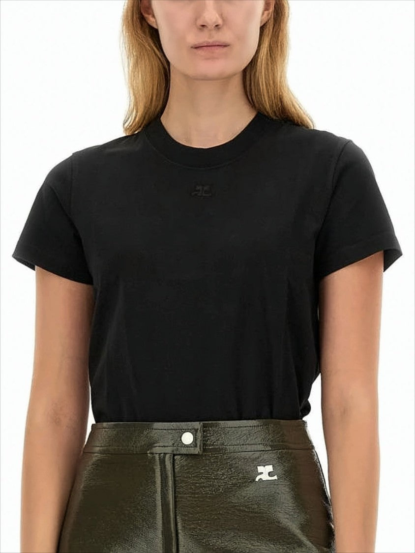 Courrèges Fitted Black Cotton Crew Neck T-Shirt