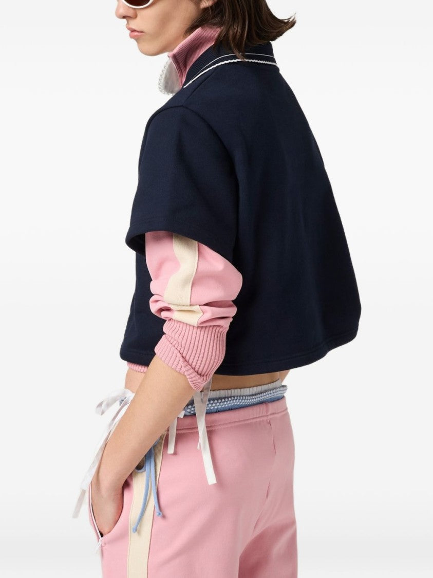 Miu Miu Black Cropped Boxy V-Neck Embroidered Sweater