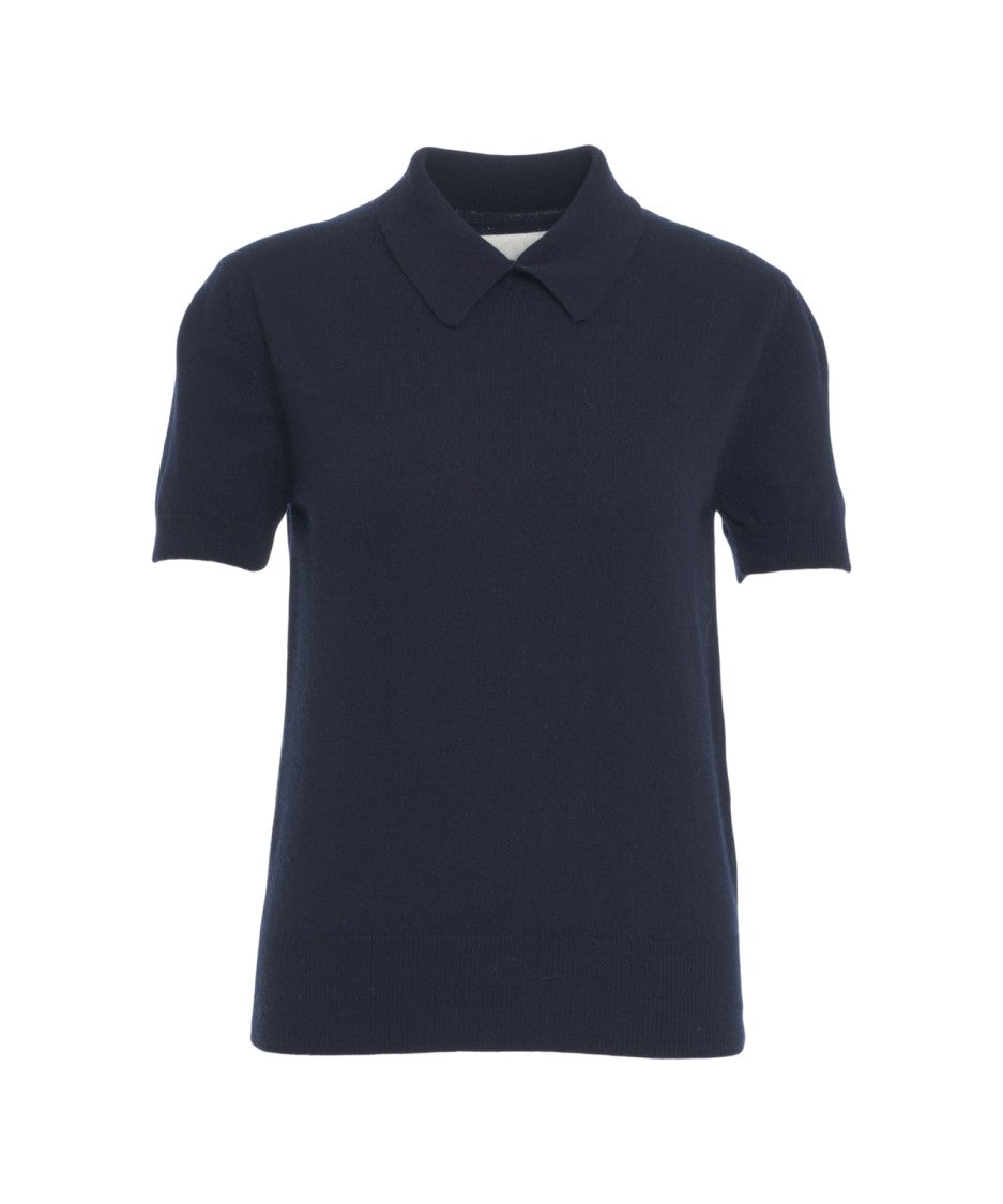 Jeio Deep Blue Knit Polo Shirt With Classic Collar And Ribbed Trims