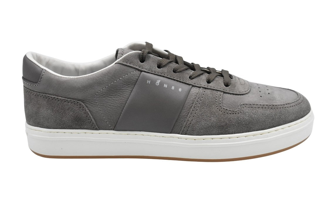 Hogan Dove Grey Smooth Textured Suede Laced Sneakers