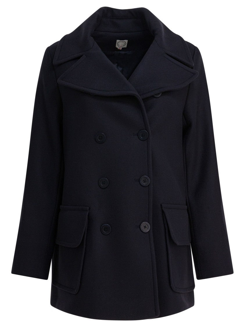 Ines De La Fressange Double-Breasted Wool Blend Coat With Notched Collar