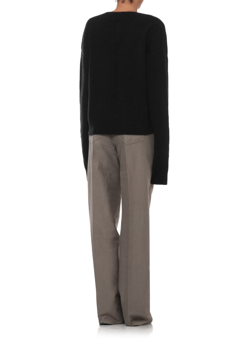 Rick Owens Black Elasticated V-Neck Cropped Sweater