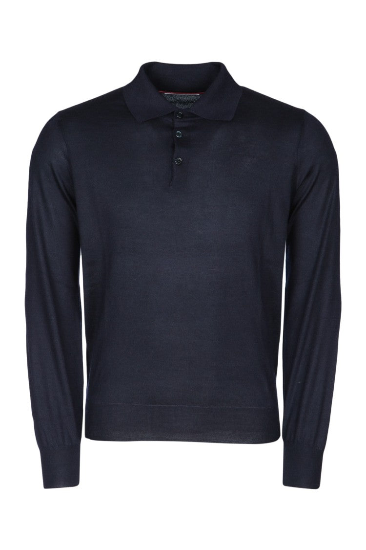 Brunello Cucinelli Classic Black Polo Sweater With Tailored Fit