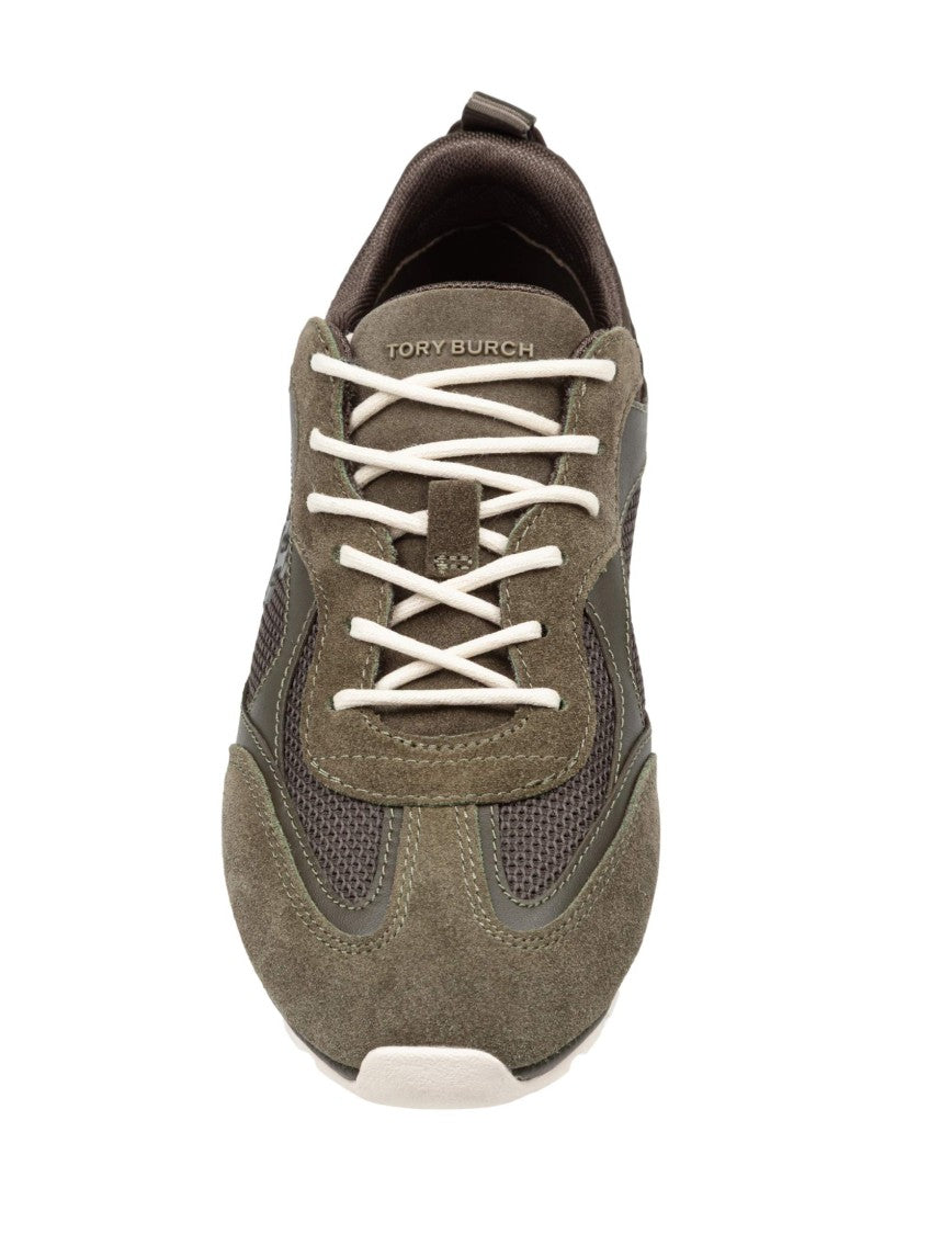 Tory Burch Field Sneakers In Olive Suede And Mesh