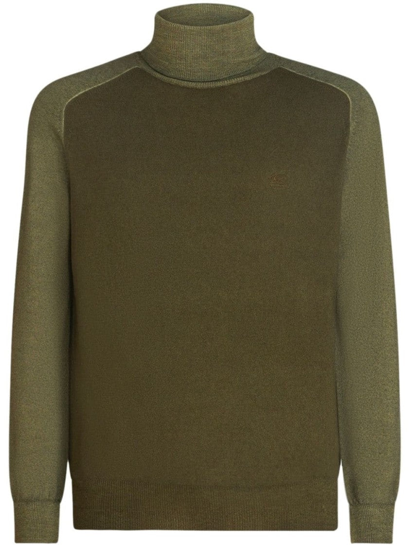 Etro High T-Neck Wool Sweater With Ribbed Detailing