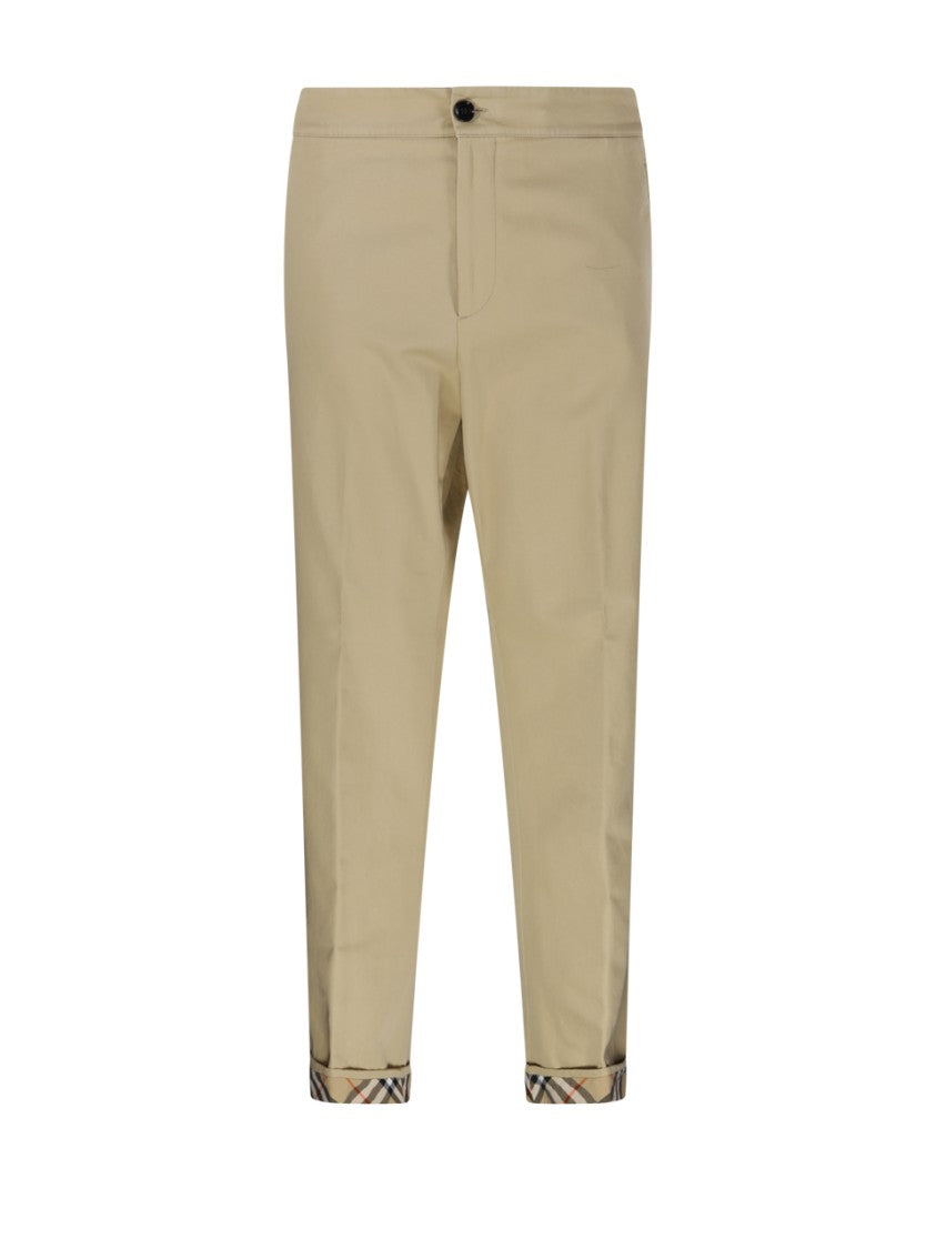 Burberry Tailored Fit Cotton Pants With Distinctive Cuffs