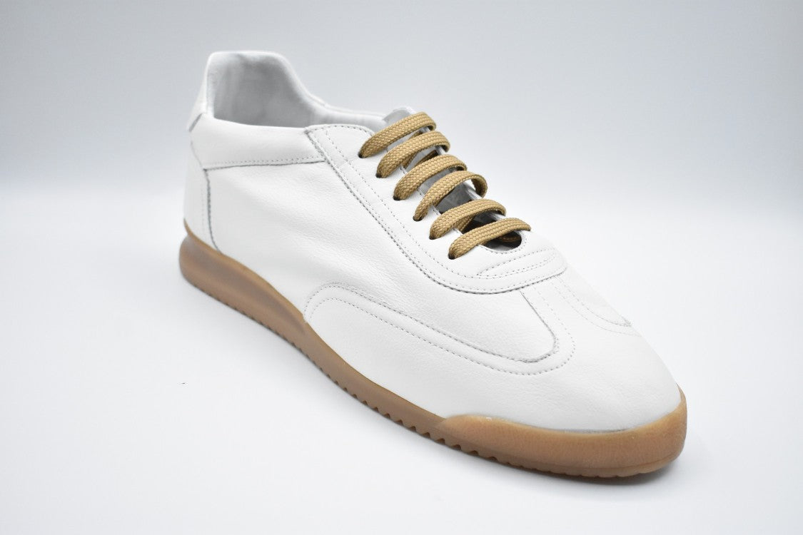 Soldini White Leather Laced Flat Shoes