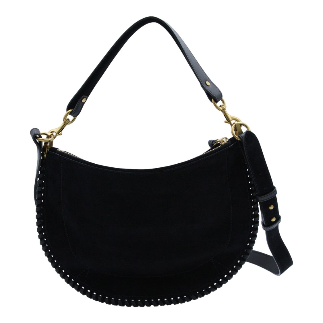 Isabel Marant Crescent-Shaped Black Suede Handbag With Whipstitch Trim