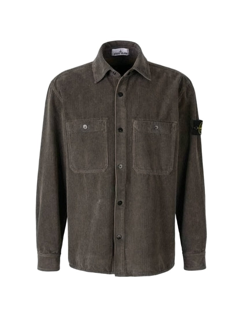 Stone Island Organic Cotton Corduroy Overshirt With Classic Collar