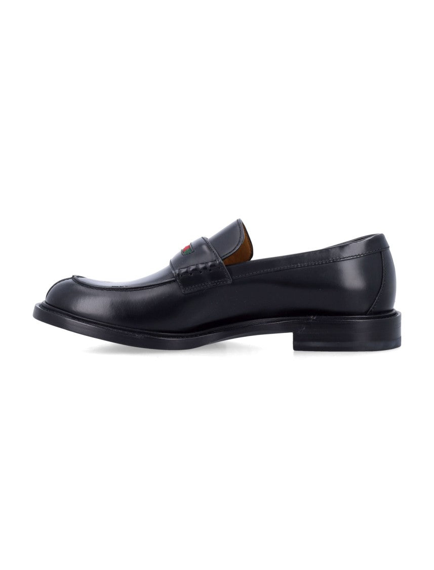 Gucci Black Leather Loafers With Iconic Web Detail