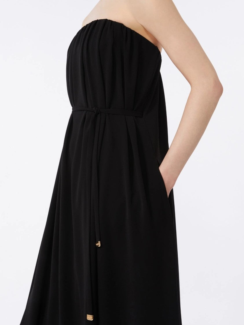 Max Mara Strapless Black Maxi Dress With Gathered Neckline