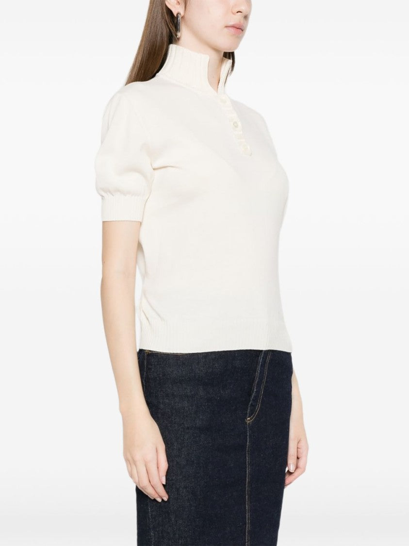 Moschino Beige Button Detail Short Sleeve Sweater