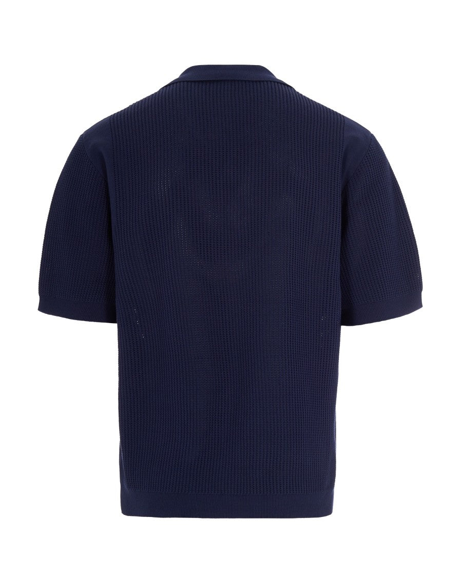 Drôle De Monsieur Textured Knit Short-Sleeve Polo With Monogram Detail