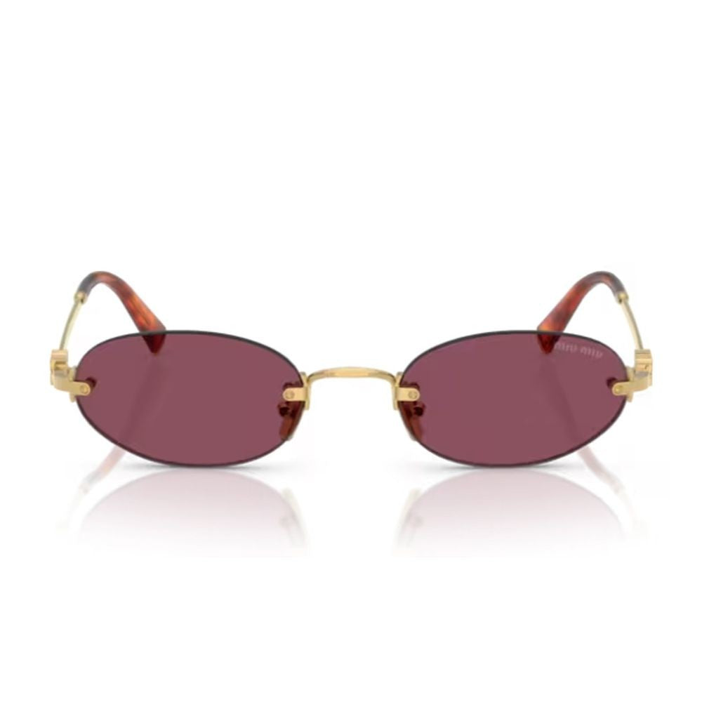 Miu Miu Rimless Gold-Tone Metal Oval Sunglasses With Bordeaux Lenses