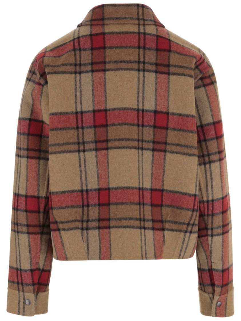 Woolrich Multi Wool-Blend Check Pattern Cropped Jacket