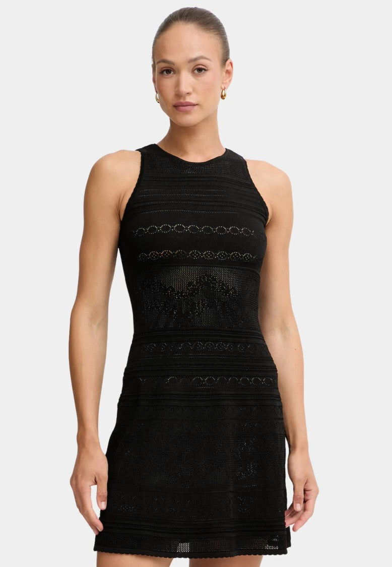 Twin-Set Intricately Knit Black Sleeveless Mini Dress