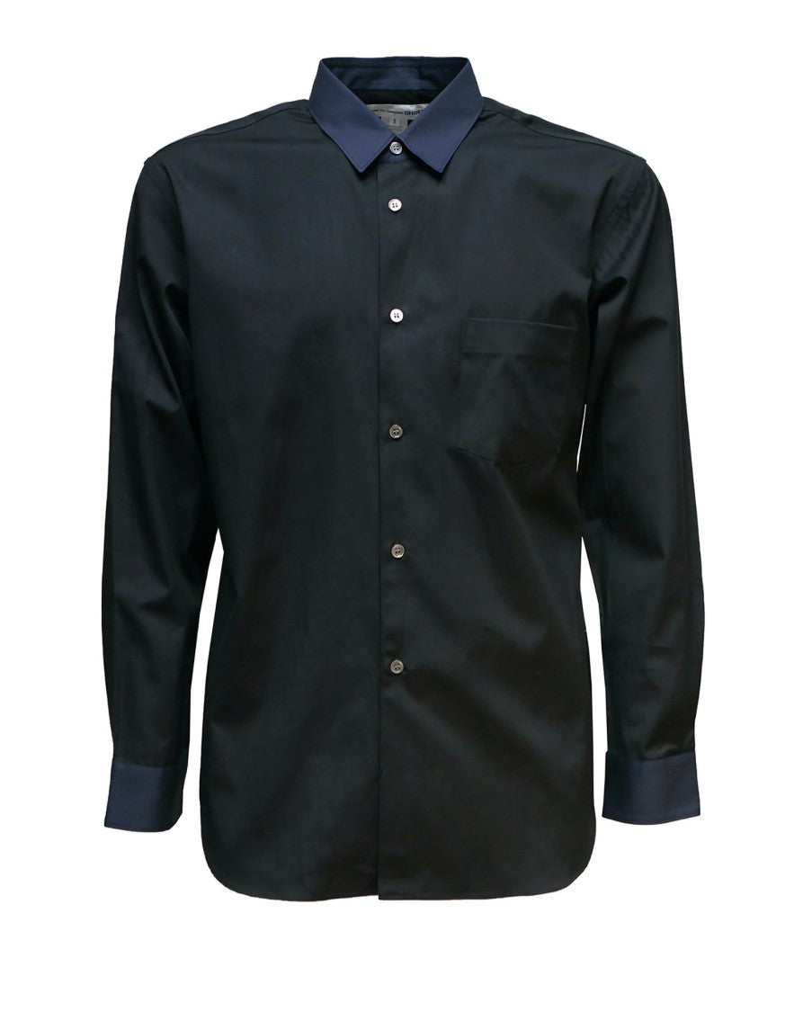 Comme Des Garçons Poplin Shirt With Midnight Blue Collar And Cuffs