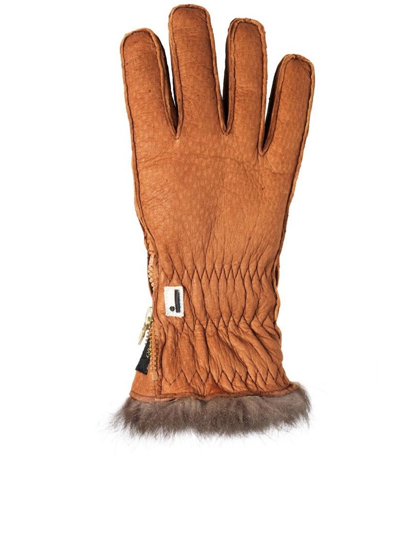 Restelli Brown Peccary Opossuy Ruched Gloves