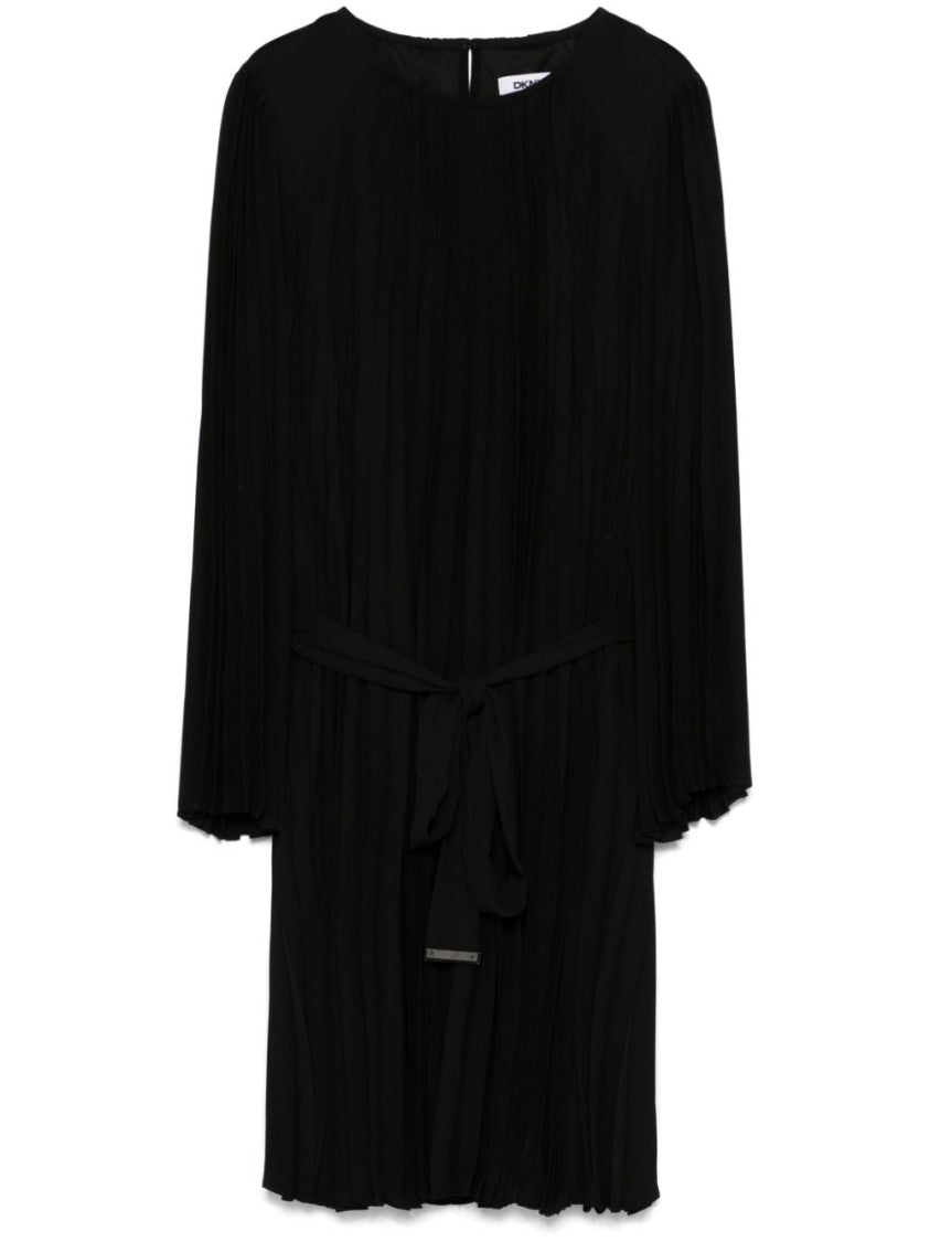 Dkny Pleated A-Line Midi Dress With Long Sleeves