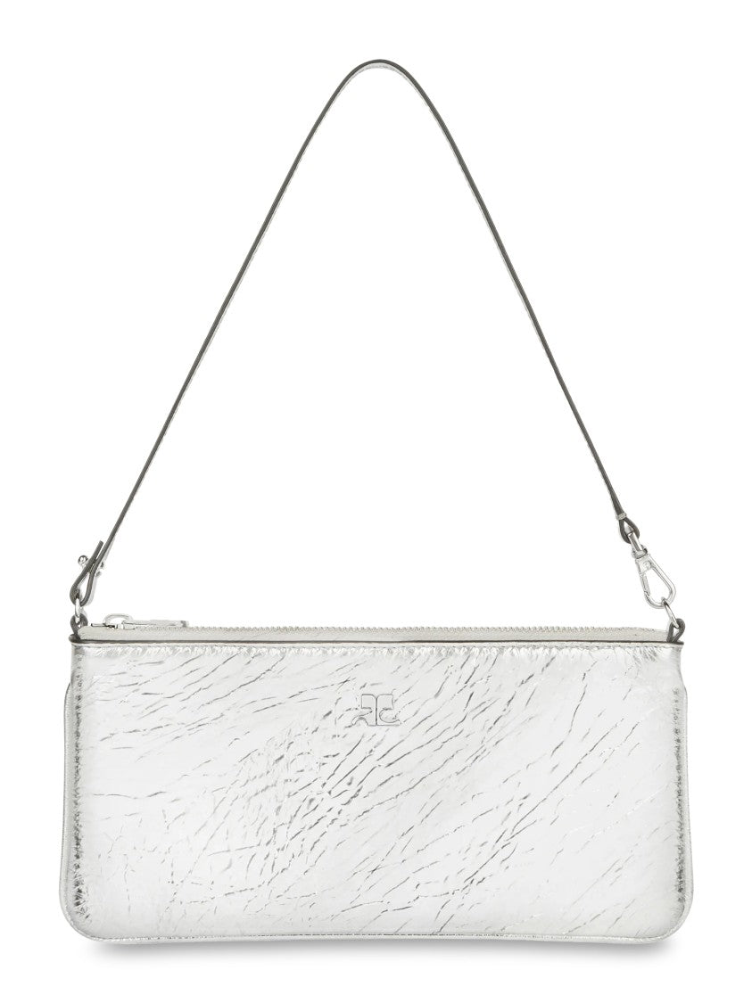 Courrèges Rectangular Zipped Pouch In Crinkled Silver Leather