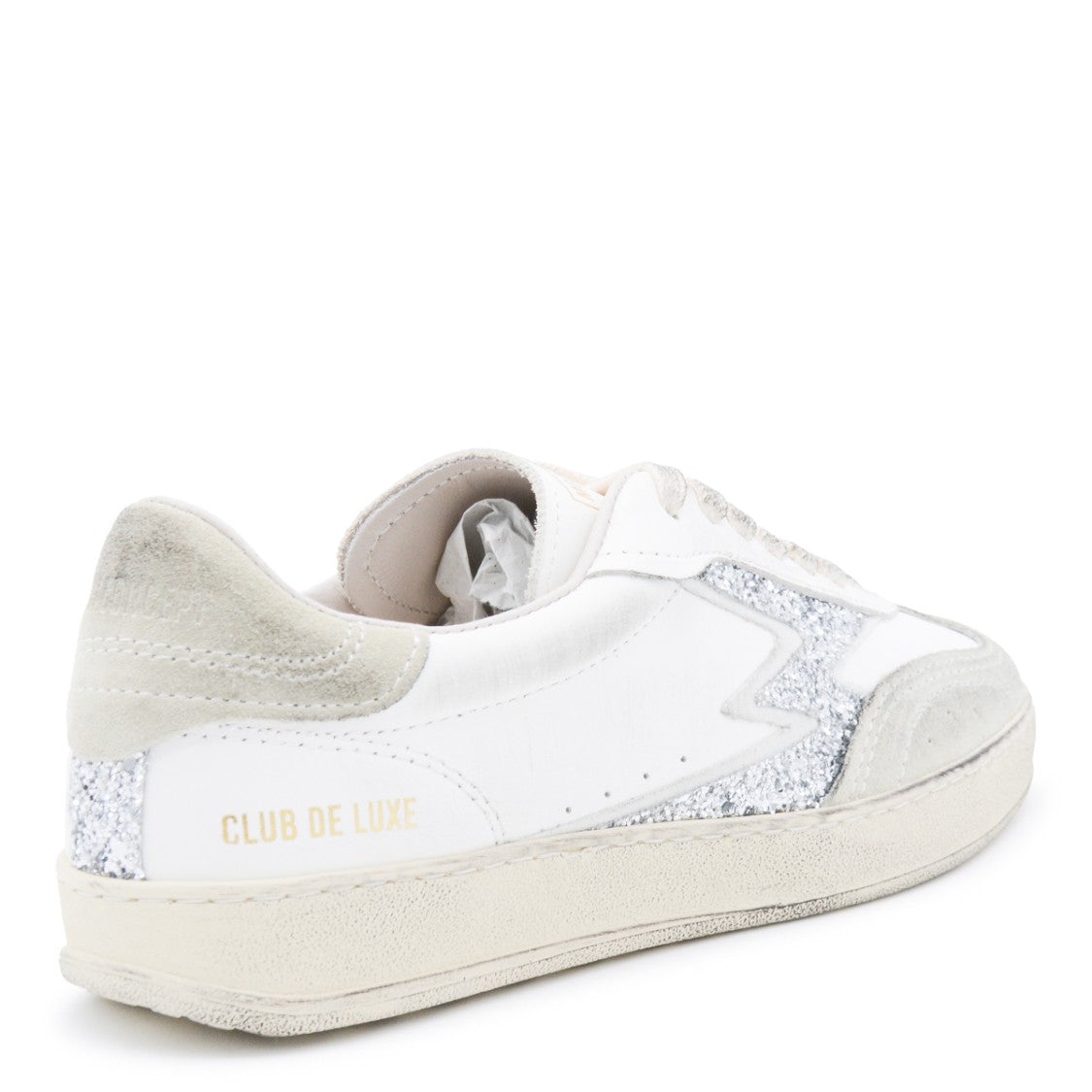 Moaconcept Silver And White Leather Sneakers From Moaconcept Featuring Round Toe, Laces Fastening, Logo Print And Rubber Sole.