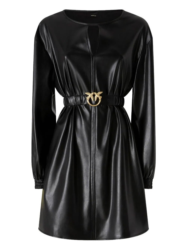 Pinko Sfumato Midi Dress With Gathered Belt And Gold Buckle