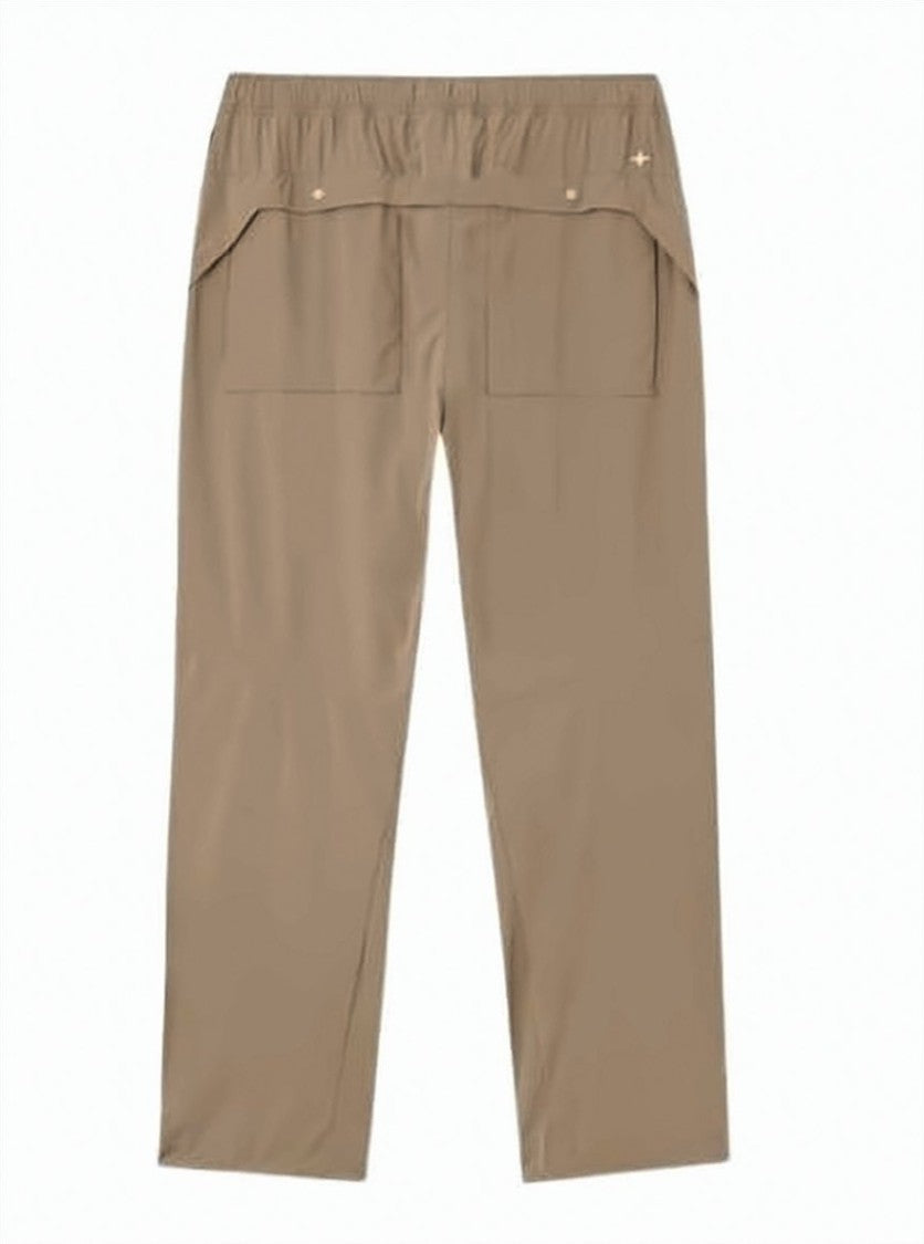 Stone Island Relaxed Fit Beige Jogger Pants With Snap Button Pockets