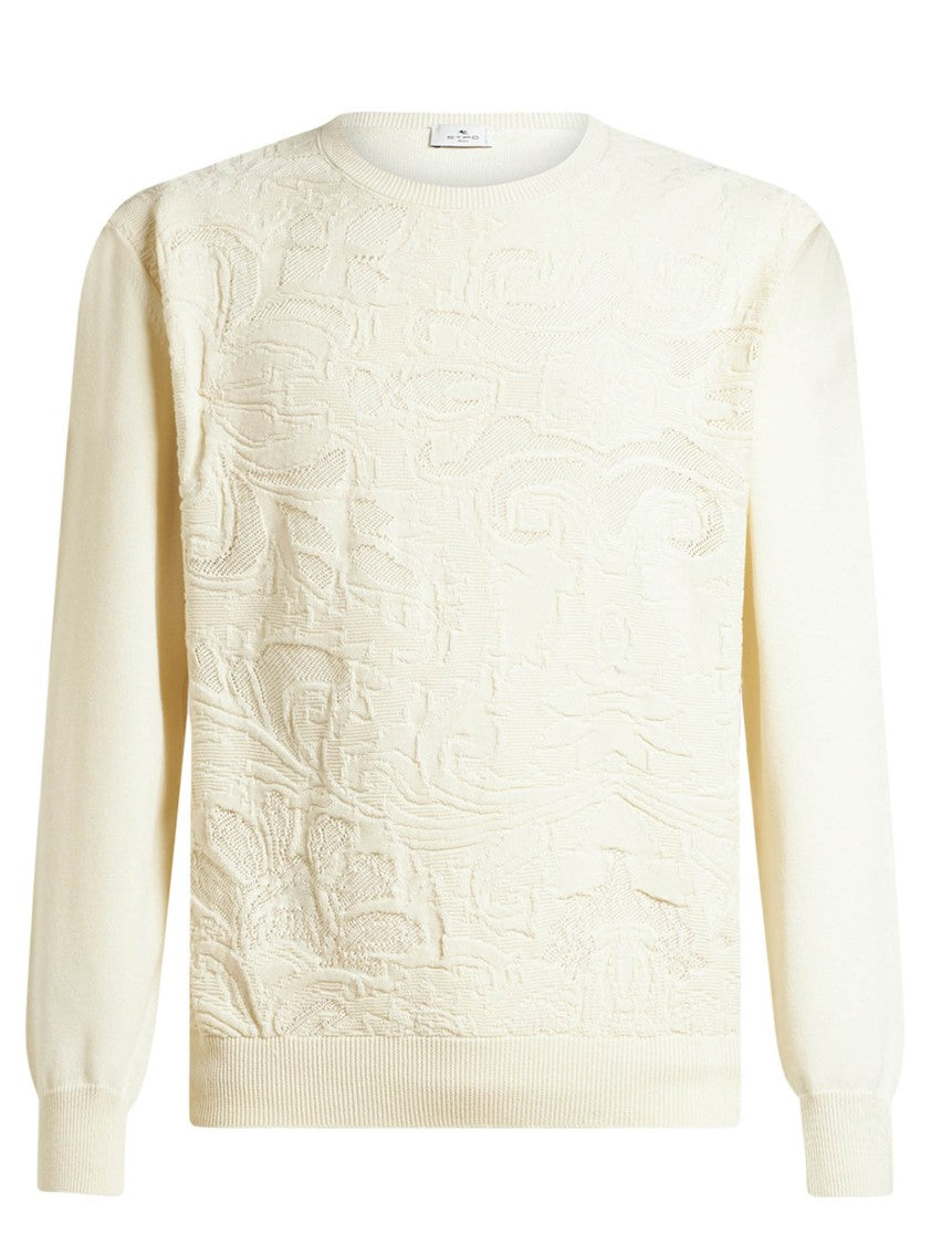Etro Perforated Ivory Cotton Knit Sweater