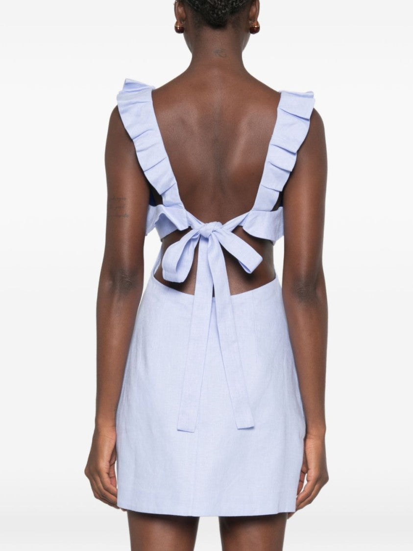 Zimmermann Light Blue Linen Ruffled Mini Dress