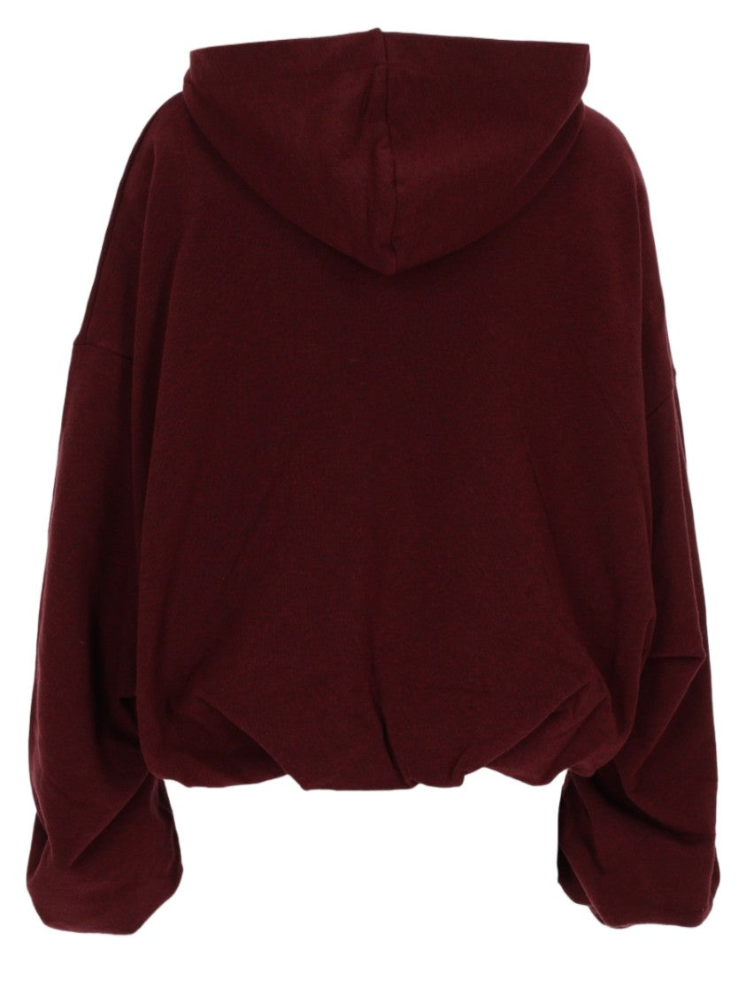 Dries Van Noten Burgundy Cropped Voluminous Sleeve Cotton Sweatshirt
