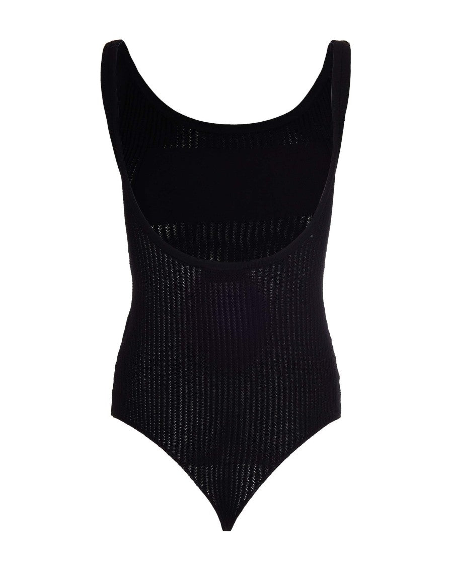 Elisabetta Franchi Ribbed Knit Bodysuit With Contrasting Logo Print