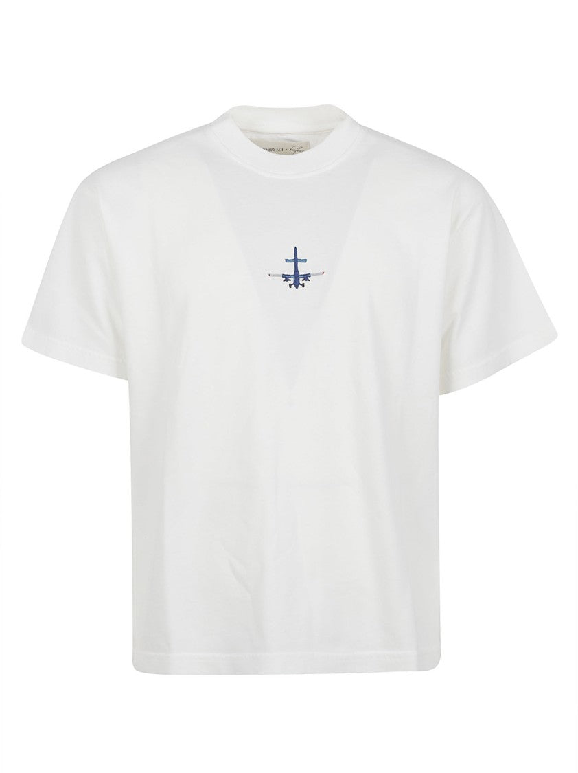 Alberto Bresci White Short-Sleeved T-Shirt With Airplane Embroidery