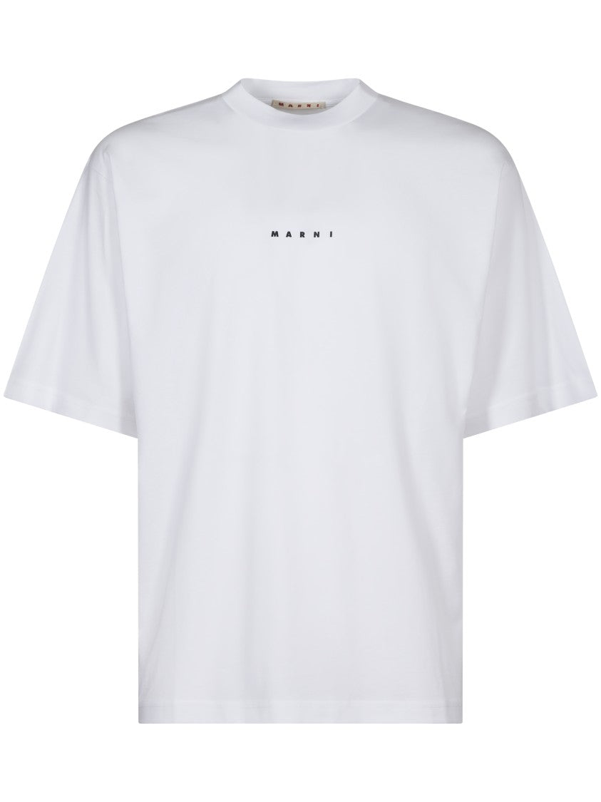 Marni Boxy-Cut White T-Shirt With Centered Black Logo